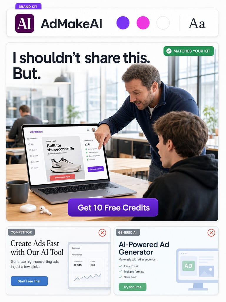 A real AdMakeAI ad on brand, beside dull generic competitor ads